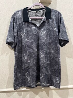 Leg3nd Men's Gray tropical Leaf-Print golf Polo size large